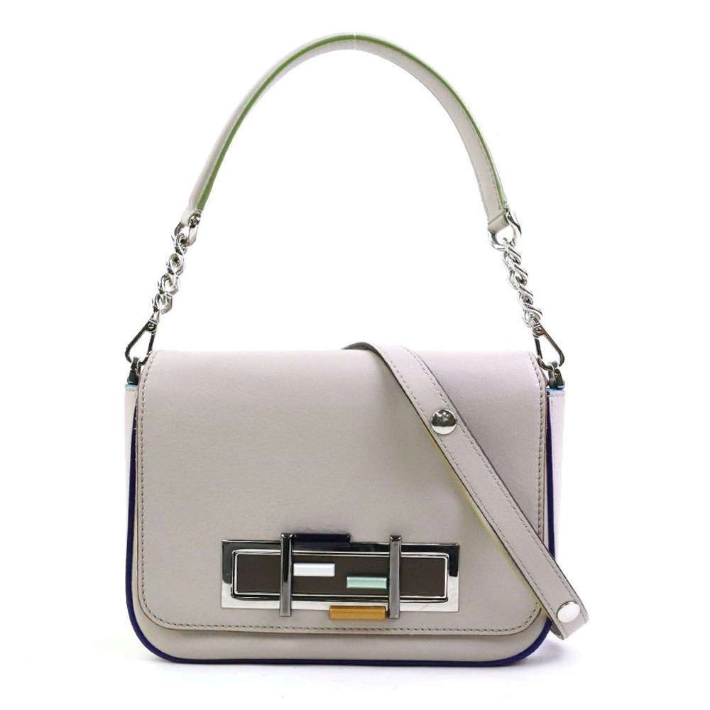 Fendi 2way Shoulder Bag Leather Greige Gray